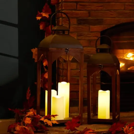 Farmhouse Brown Candle Lantern Set, 24.5" & 20" {3}
