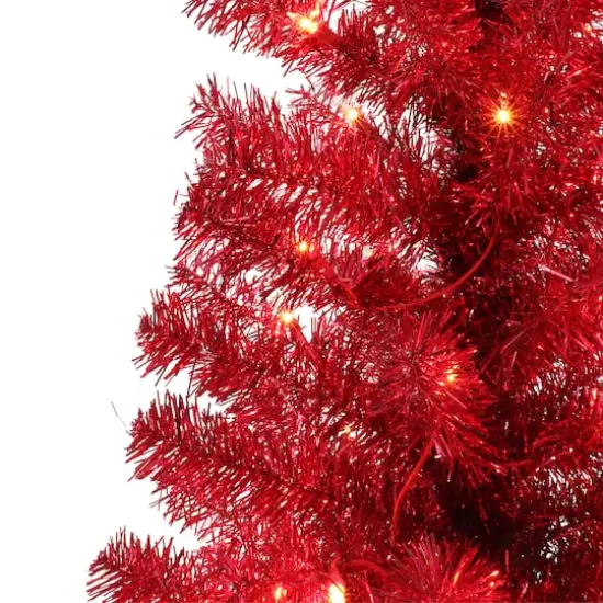 4.5ft. Pre-Lit Red Tinsel Artificial Christmas Tree, Clear Lights {4}