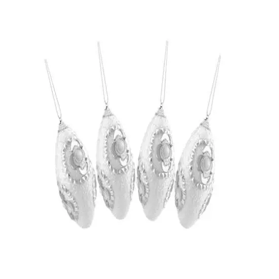 4ct. 4.5" White & Silver Rhinestone Glittered Shatterproof Christmas Finial Ornaments {3}