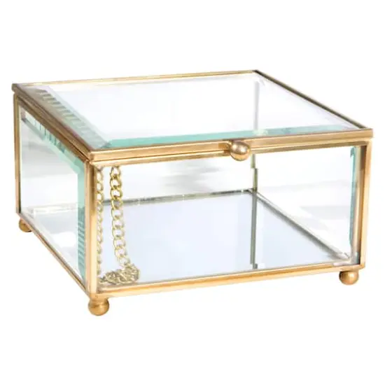 Home Details Gold Vintage Mirrored Bottom Glass Rectangular Keepsake Box {1}