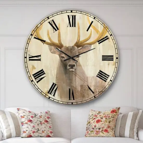 Designart 'Goldern Deer Iii Farmhouse Wall Clock {3}