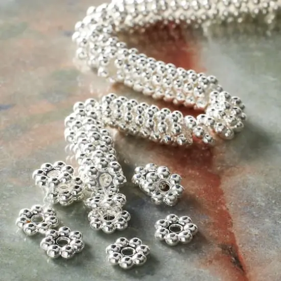 Silver Metal Large Dot Rondelle Beads, 8mm by Bead Landing&trade; {3}
