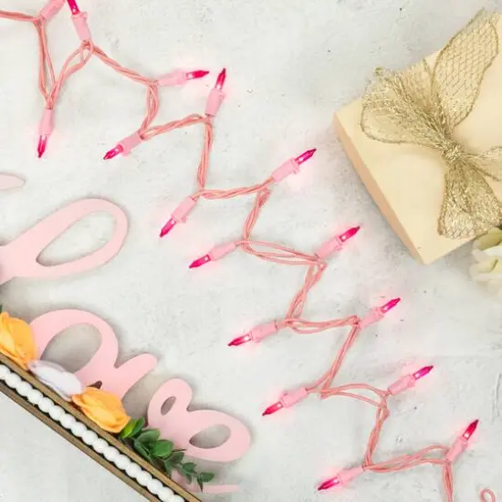 50ct Pink Mini Valentine's Day Light Set 10ft Pink Wire {7}
