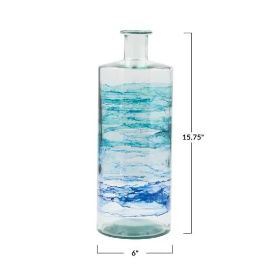 Hello Honey® 15.75" Blue Ombre Hand Painted Reclaimed Glass Vase {4}