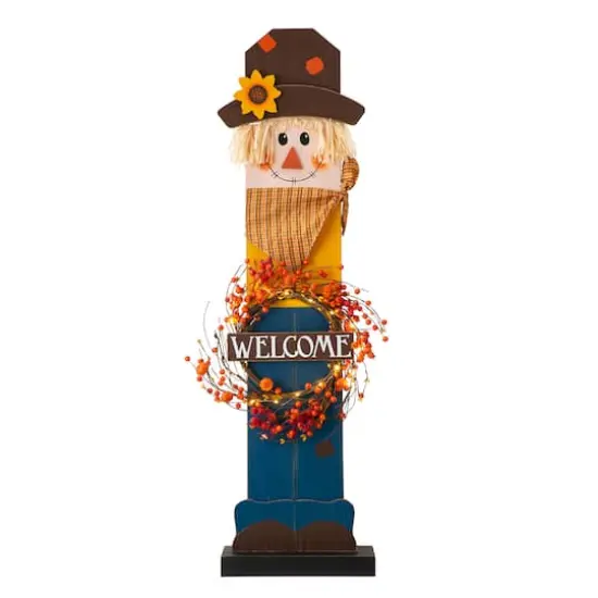 Glitzhome&reg; 42" Fall Lighted Scarecrow & Wreath Porch D&eacute;cor {1}