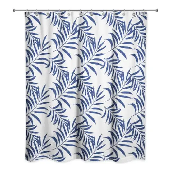 Palm Print Shower Curtain Blue and White {1}