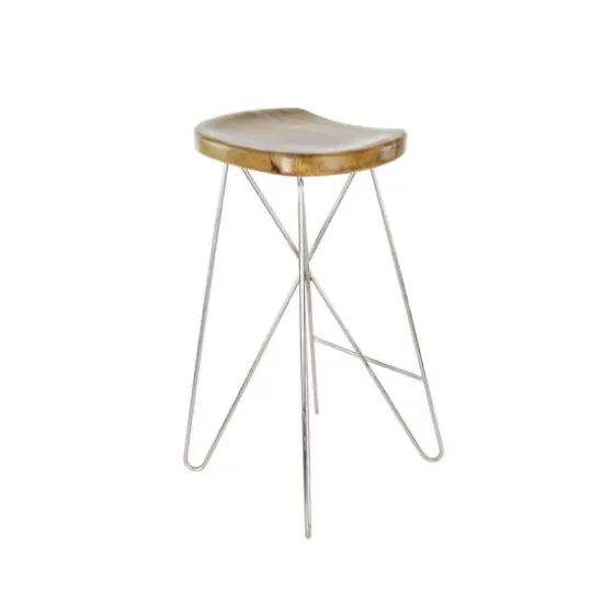30" Light Brown Mango Wood & Metal Contemporary Bar Stool {6}