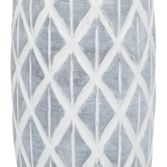 Coastal Gray And White Ceramic Jar Vase With Criss Cross Pattern, 16" x 6" x 6" {5}