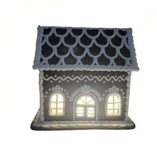 8" Brown and White Glitter Lighted Clay Gingerbread House Tabletop Décor by Ashland® {4}
