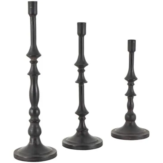 Black Metal Turned Style Candle Holder Set {6}