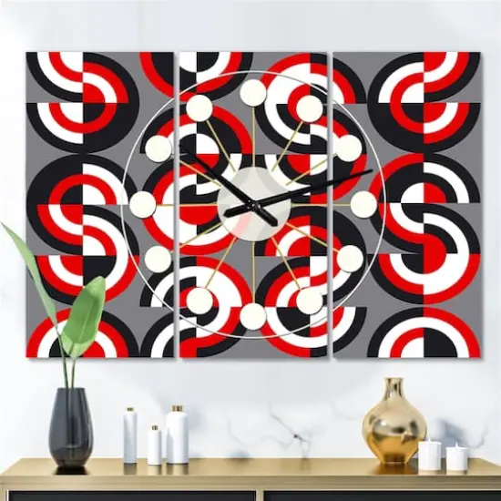 Designart Retro Circular Pattern Geometrical Mid-Century Modern Multipanel Wall Clock {3}