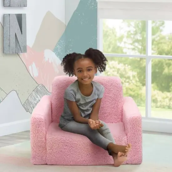 Delta Children 23" Cozee Flip Out Sherpa 2 in 1 Convertible Sofa to Lounger for Kids Pink {4}