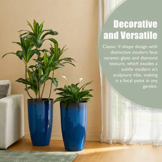 Glitzhome® 23.5" Gradient Cobalt Blue Faux Ceramic Tall Plastic Planters, 2ct. {7}