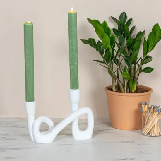 Hello Honey&reg; 8.3" White Abstract Double Taper Candle Holder {3}