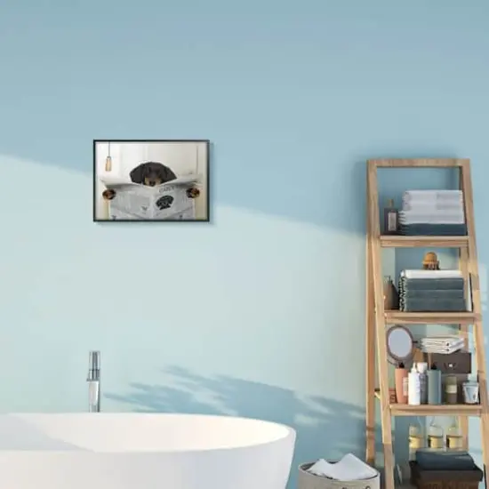 Stupell Industries Dog On Toilet with Newspaper Black Framed Wall Art {3}