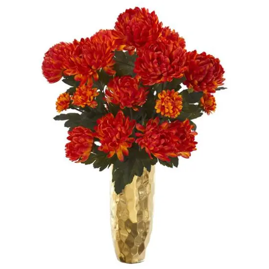 2ft. Red Mum Arrangement in Gold Vase {1}