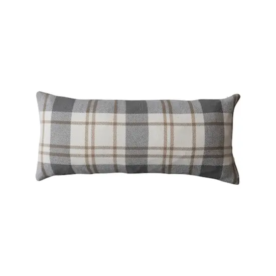 Hello Honey&reg; 36" x 16" Brown, Gray & Natural Plaid Brushed Flannel Lumbar Pillow {1}