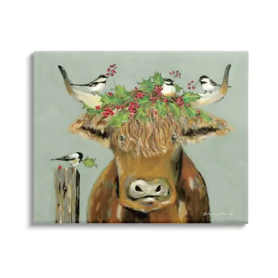 Stupell Industries Cattle & Birds Holiday Holly Canvas Wall Art {1}