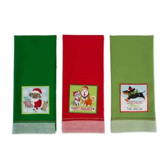 DII&reg; Assorted Holiday Pup Embellished Dishtowel Set {4}