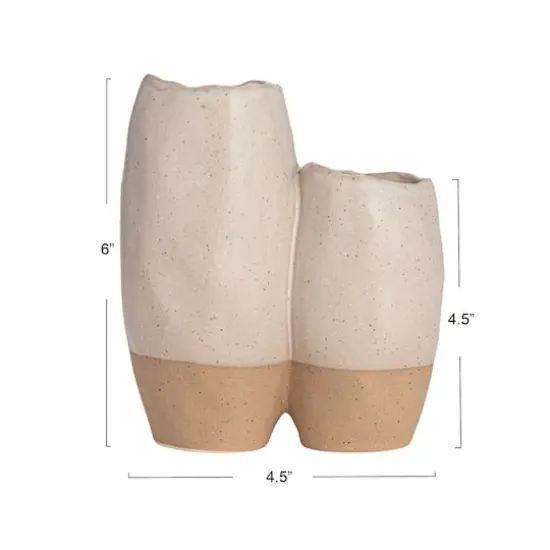 Hello Honey&reg; 6.25" White & Beige 2-Tone Stoneware Vase with Reactive Glaze {5}