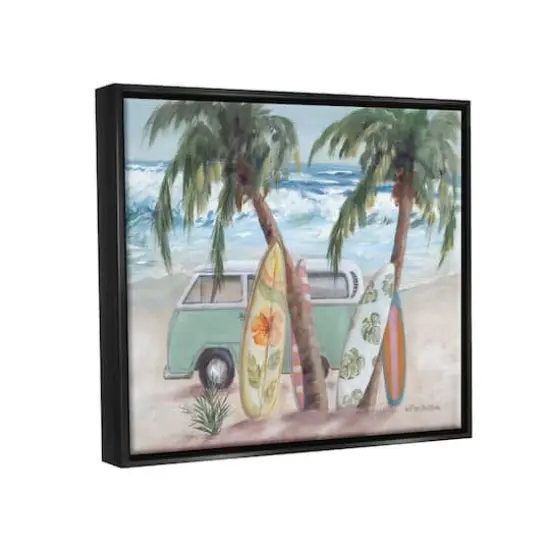Stupell Industries Summer Waves Tropical Van Surfboards Floater Framed Art Black {4}