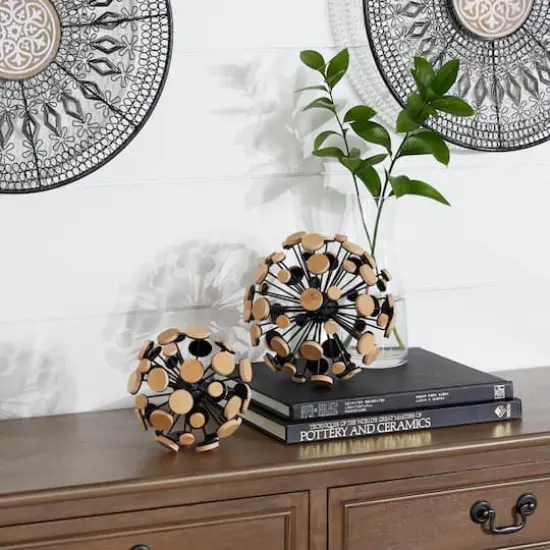 Brown Metal Abstract Decorative Orb Set {5}