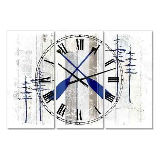 Designart The Blue Moose Oars Oversized Cottage 3 panel Wall Clock {1}
