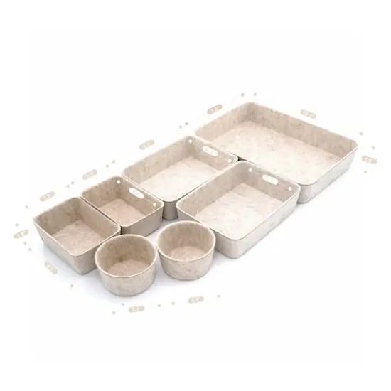 Welaxy 7 Piece Felt Round Cups & Trays Drawer Organizer Set Oatmeal {8}