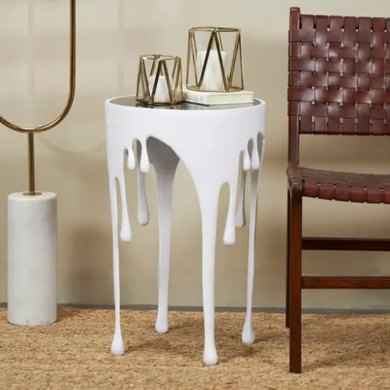 White Aluminum Drip Accent Table with Melting Designed Body {3}