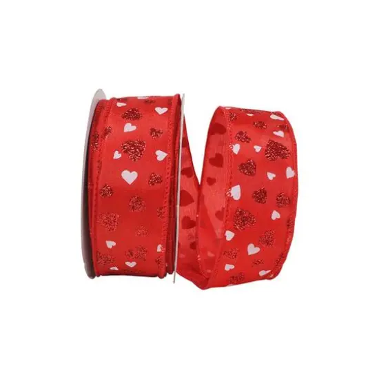 Reliant 1.5" x 20yd. Dainty Hearts Glitter Wired Ribbon {1}