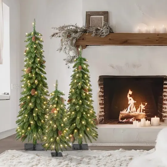 3ft. 4ft. and 5ft. Pre-Lit Artificial Christmas Tree Set, Warm White LED Lights {4}