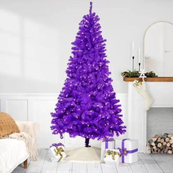 7ft. Pre-Lit Purple Pine Artificial Christmas Tree, Clear Lights {3}