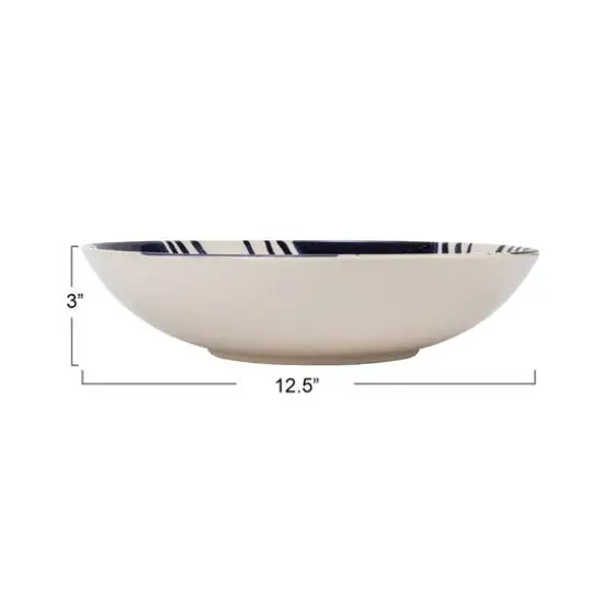 Hello Honey&reg; 12.5" Blue & Cream Hand-Painted Design Stoneware Serving Bowl {4}