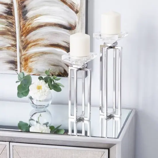 Silver Stainless Steel Glam Candle Holder Set {10}