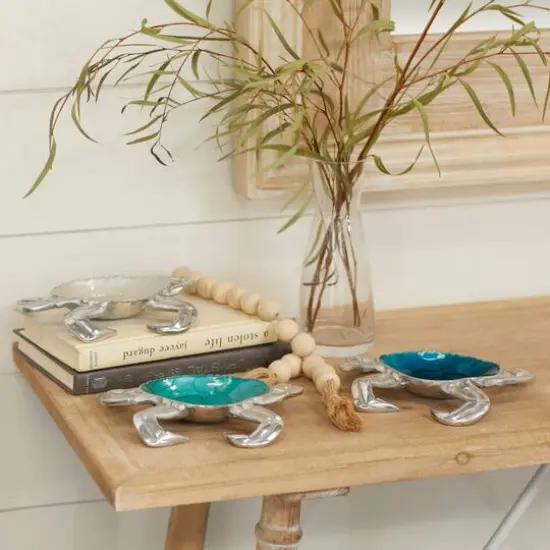 Set of 3 Silver Aluminum Coastal Serving Bowl, 8" x 1" {14}