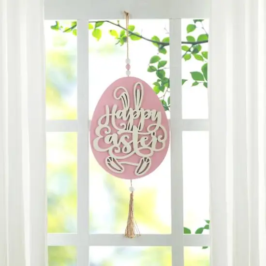 Glitzhome&reg; 17" Easter Wooden Eggs Door Hanger Set {3}