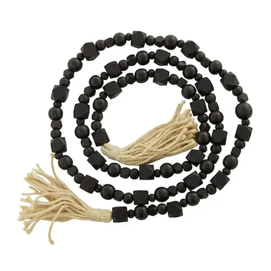 80" Geometric Wood Bead Garland with Tassels Black {1}