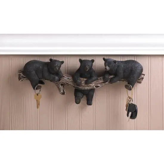 18.5" Black Bear Trio Hooks Wall Plaque {3}