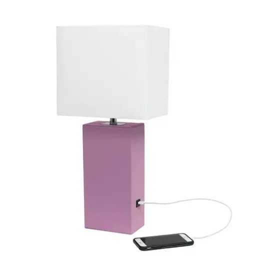 Lalia Home Lexington 21" Leather Table Lamp with USB Charging Port Purple {7}