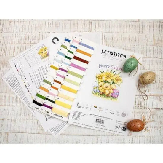 LetiStitch Three Chicks with Daffodils & Egg Counted Cross Stitch Kit {14}