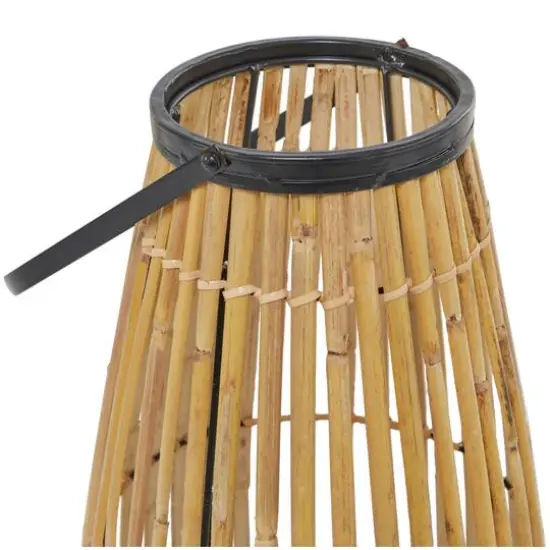 20" Brown Wicker Handmade Slatted Frame Candle Lantern with Handle {4}