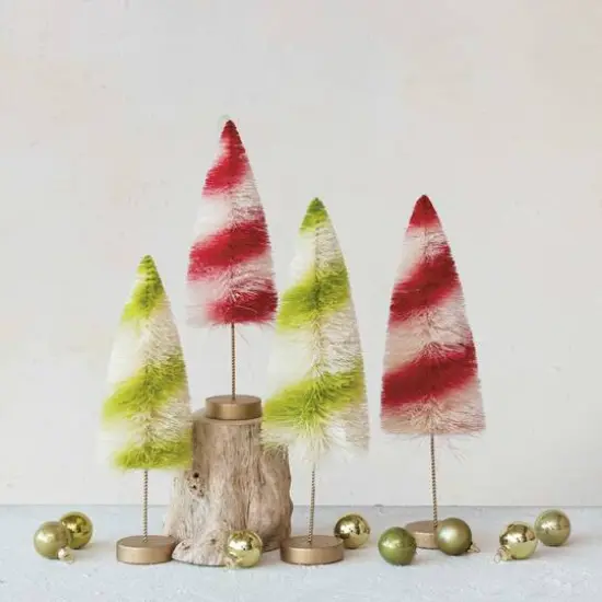 Hello Honey&reg; 13" Red & Cream Striped Sisal Bottle Brush Swirled Tree with Wood Base {3}