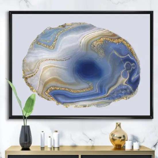 Designart - Ocean Blue Golden Jasper Agate I - Glam Canvas Wall Art Print in Black Frame {3}