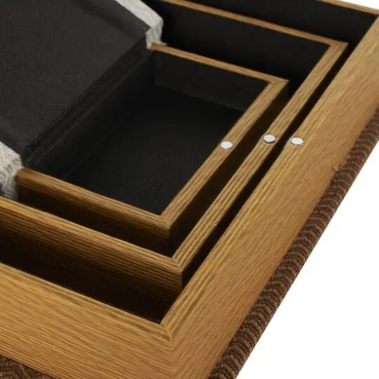 Brown & Cream Linen Fabric Chevron Patterned Decorative Book Storage Box, 3ct. {6}