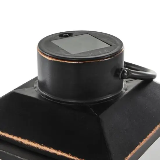 14" Black Metal Modern Candle Lantern with Gold Accents {7}