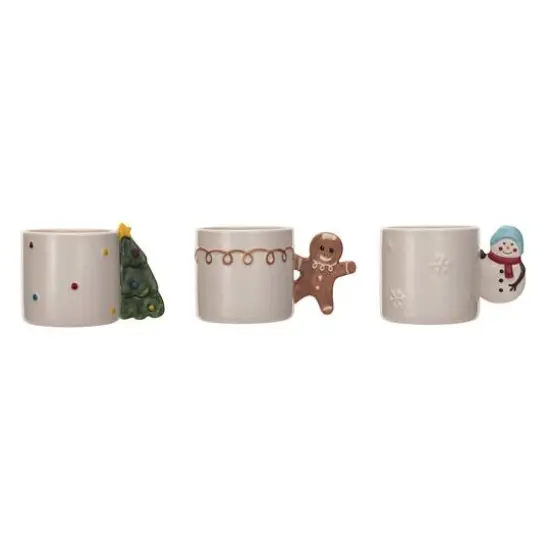 Hello Honey&reg; 4" Hand-Painted Stoneware Mug with Holiday Icon Shaped Handle Set {1}