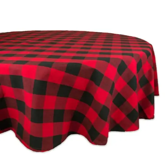 DII® 70" Buffalo Check Round Tablecloth Tango Red and Black {1}