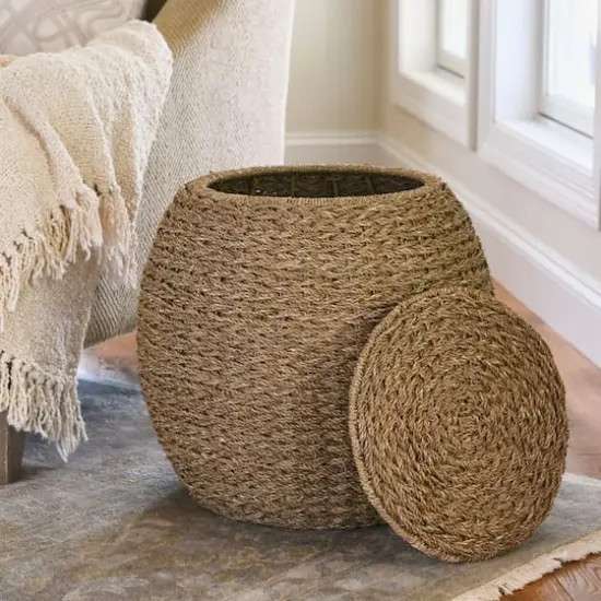 Household Essentials 19" Woven Natural Seagrass Storage End Table {4}