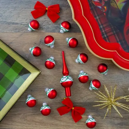 15ct. Red Matte Frosted Tree Topper & Ball Ornaments {5}