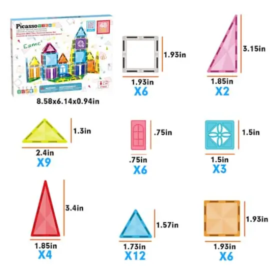 PicassoTiles® 48-Piece Mini Diamond Magnetic Tiles Series Set {7}